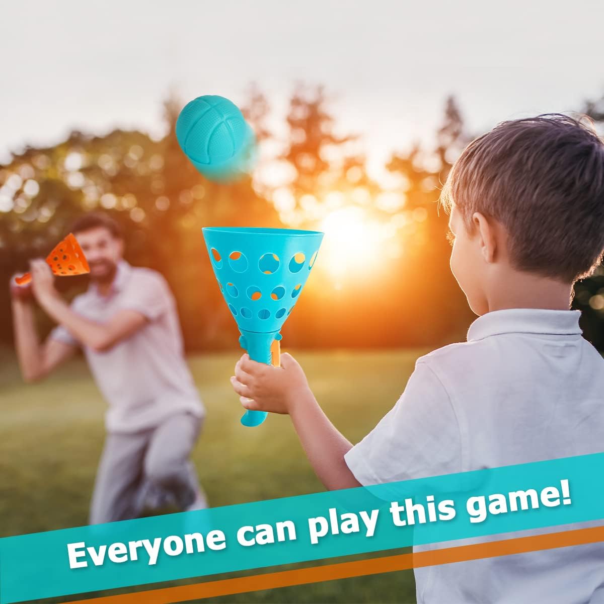 Pop and Catch Ball Game with 24 Balls and 4 Catch Launcher Baskets - Outdoor Indoor Game Activities, Easter Basket Stuffers Gifts Beach Sport Summer Beach Toys