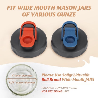 4 Pack Mason Jar Lids, Wide Mouth Pour Spout Flip Cap Lids for Ball Brand Mason Jars